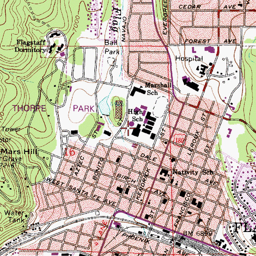 Topographic Map of Flagstaff Middle School, AZ
