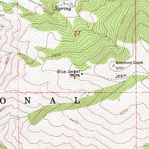 Topographic Map of Blue Jacket Mine, ID