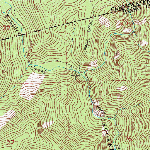 Topographic Map of Boulder Creek, ID