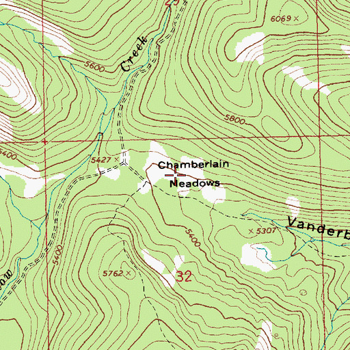 Topographic Map of Chamberlain Meadows, ID