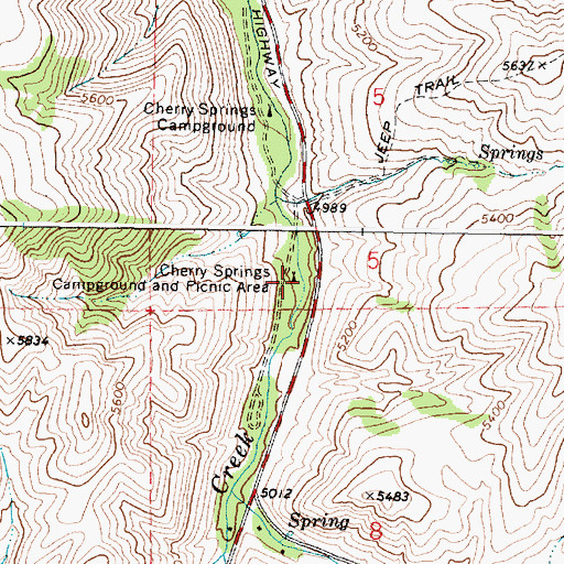 Topographic Map of Cherry Springs Campground Picnic Area, ID