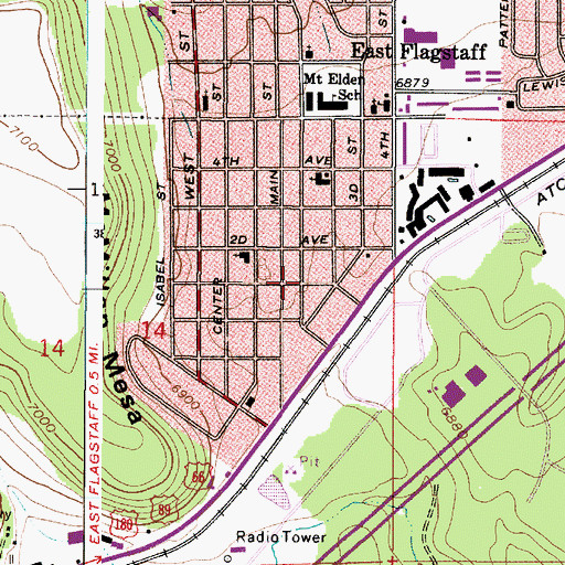Topographic Map of Mount Elden Little League Field, AZ