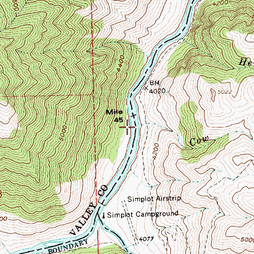 Topographic Map of Cow Creek, ID