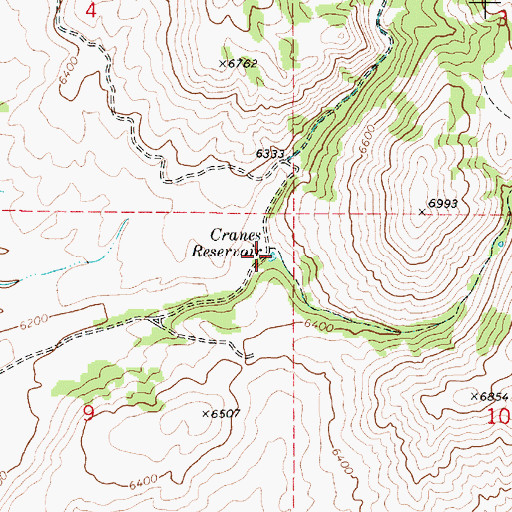 Topographic Map of Cranes Reservoir, ID