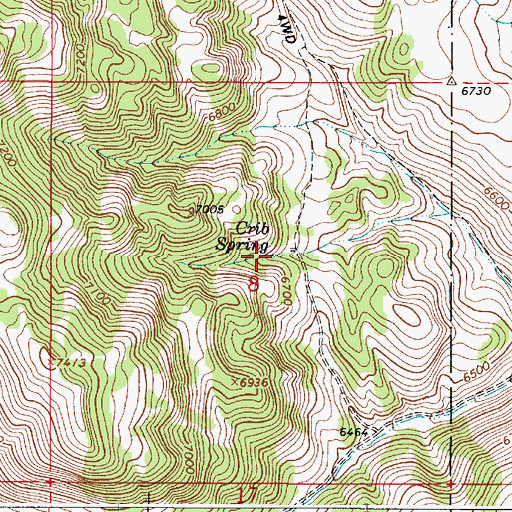 Topographic Map of Crib Spring, ID