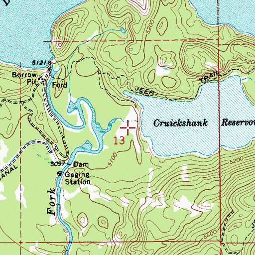 Topographic Map of Cruickshank Reservoir, ID