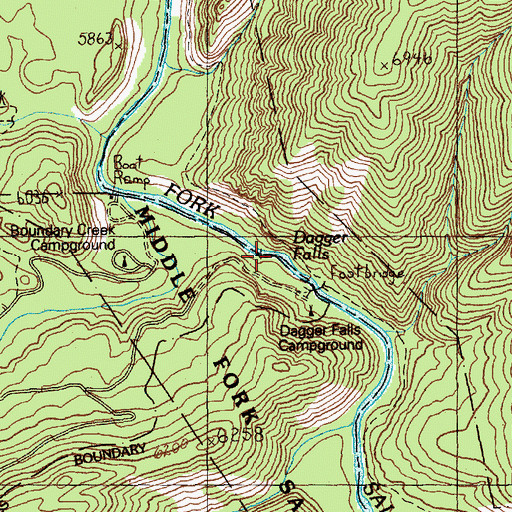 Topographic Map of Dagger Falls, ID