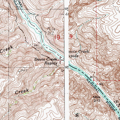 Topographic Map of Davis Creek Rapids, ID