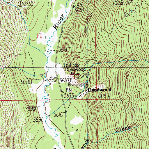 Topographic Map of Deadwood Mine, ID