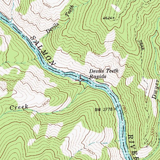 Topographic Map of Devils Teeth Rapids, ID