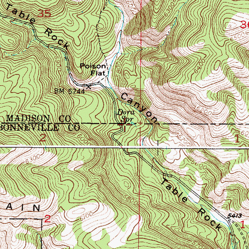 Topographic Map of Dora Spring, ID