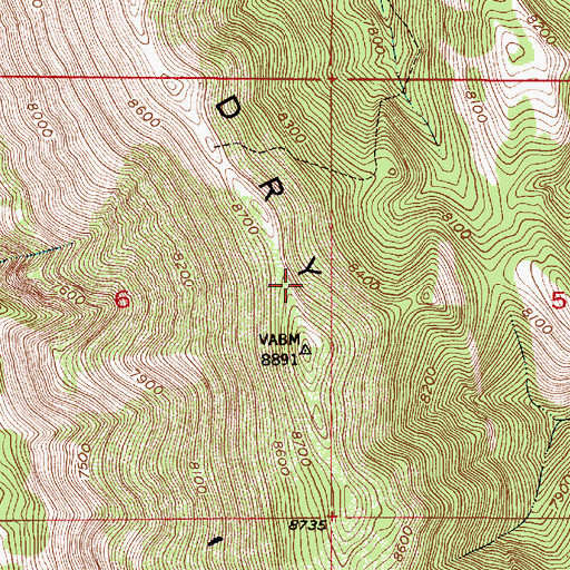 Topographic Map of Dry Ridge, ID