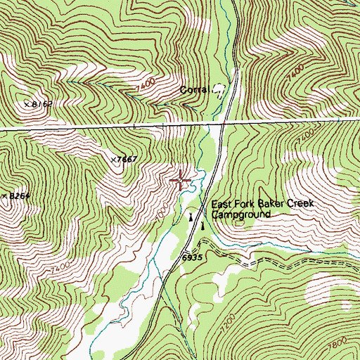 Topographic Map of East Fork Baker Creek, ID