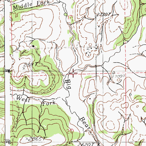 Topographic Map of East Fork Big Bear Creek, ID