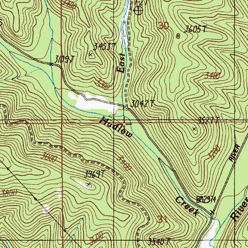Topographic Map of East Fork Hudlow Creek, ID