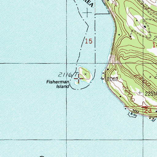 Topographic Map of Fisherman Island, ID