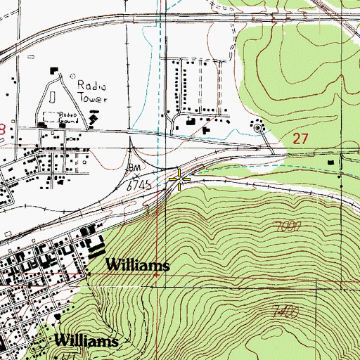 Topographic Map of Williams Overpass (historical), AZ