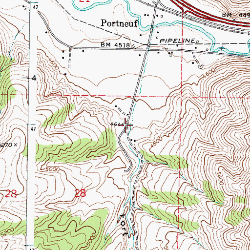 Topographic Map of Fort Hall Canyon, ID