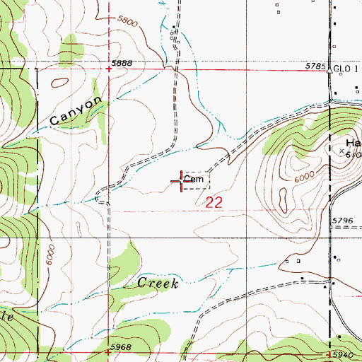 Topographic Map of Freedom Cemetery, ID
