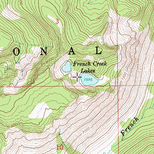 Topographic Map of French Creek Lakes, ID