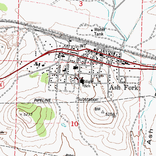 Topographic Map of Ash Fork Elementary School, AZ