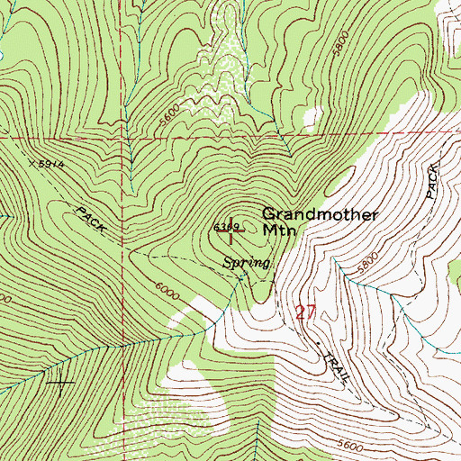 Topographic Map of Grandmother Mountain, ID