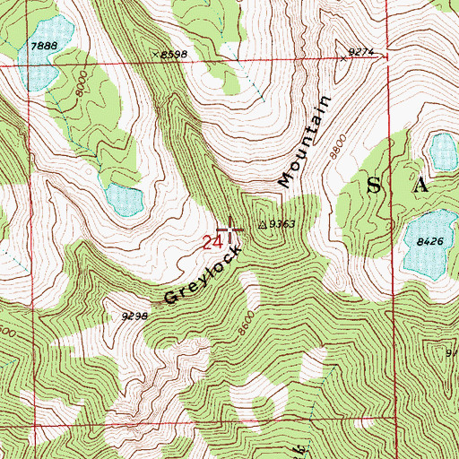 Topographic Map of Greylock Mountain, ID
