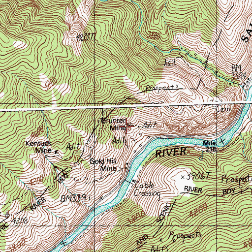 Topographic Map of Grunter Mine, ID
