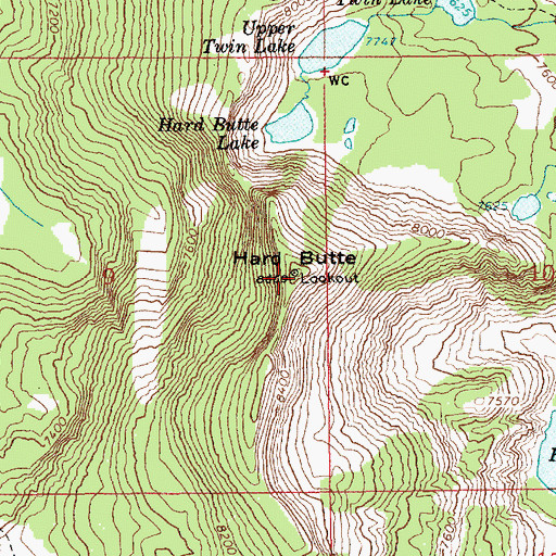 Topographic Map of Hard Butte, ID