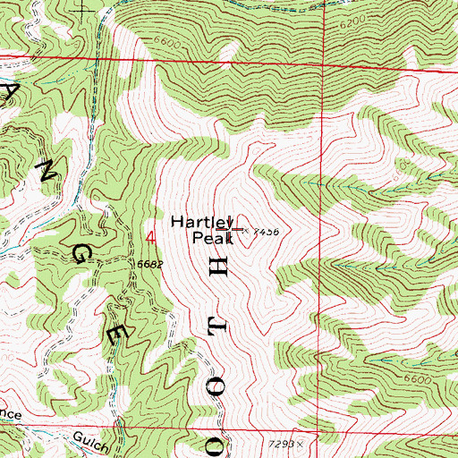 Topographic Map of Hartley Peak, ID