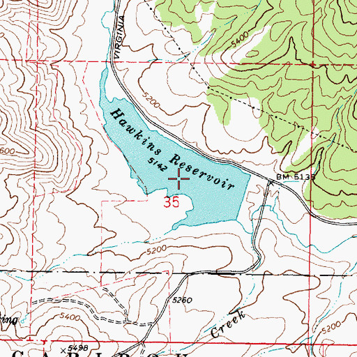 Topographic Map of Hawkins Reservoir, ID
