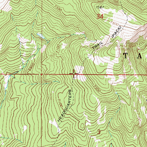 Topographic Map of Headquarters Trail, ID