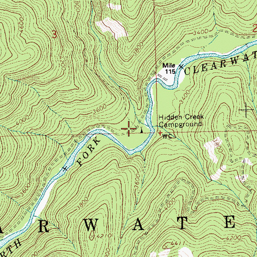 Topographic Map of Hidden Creek, ID