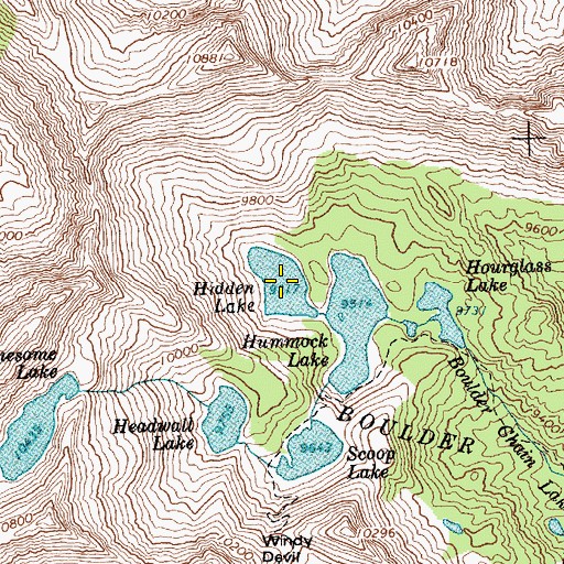 Topographic Map of Hidden Lake, ID