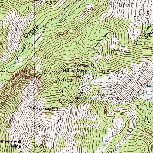 Topographic Map of Hilltop Mine, ID