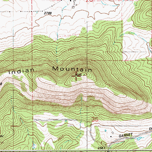 Topographic Map of Indian Mountain, ID