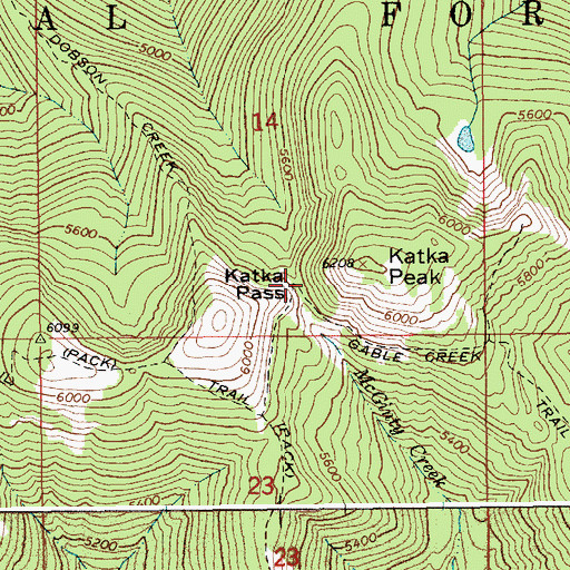 Topographic Map of Katka Pass, ID
