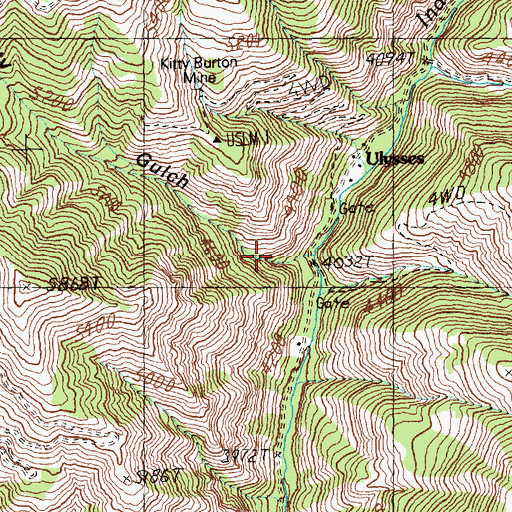 Topographic Map of Kitty Gulch, ID