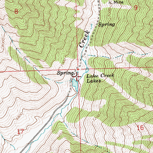 Topographic Map of Lake Creek Lakes, ID