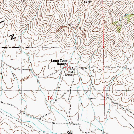 Topographic Map of Long Tom Ranch, ID