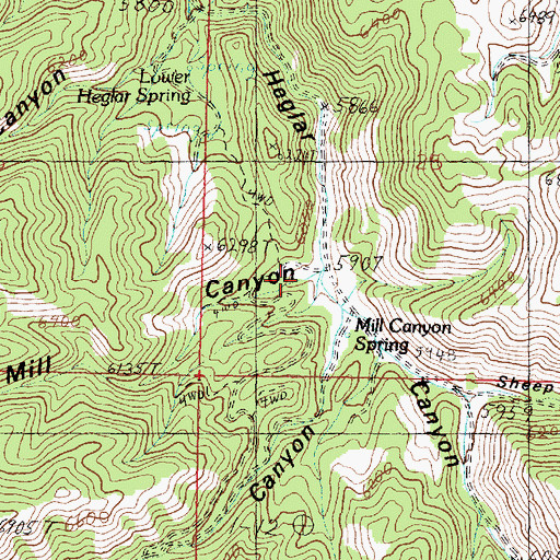 Topographic Map of Lower Mill Canyon, ID