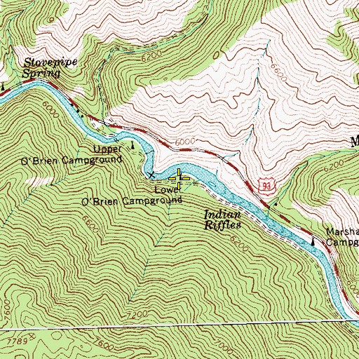 Topographic Map of Lower O'Brien Campground, ID
