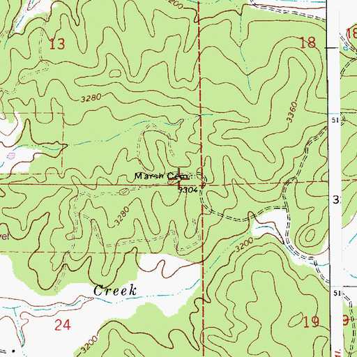 Topographic Map of Marsh Cemetery, ID