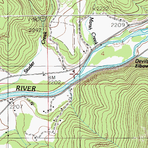 Topographic Map of Marsh Creek, ID