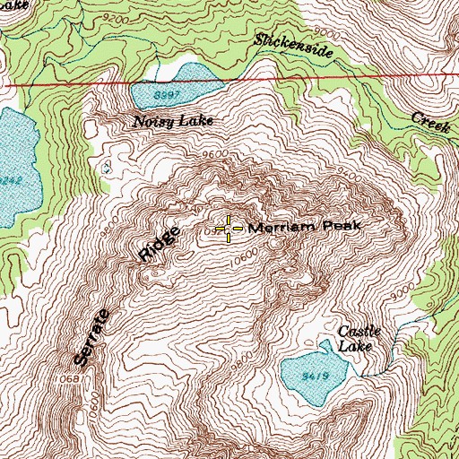 Topographic Map of Merriam Peak, ID