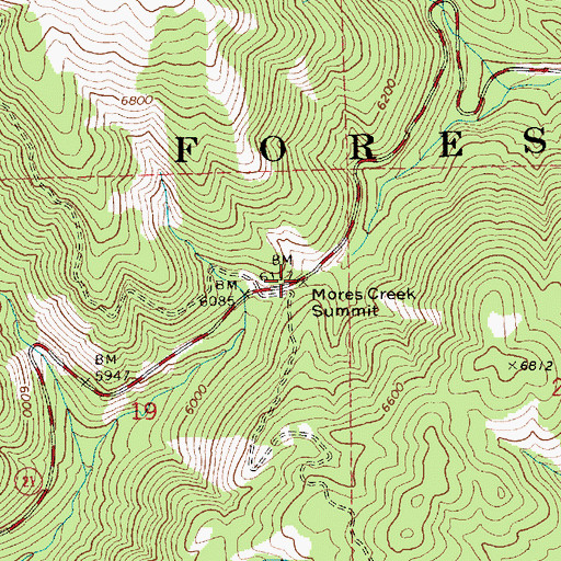 Topographic Map of Mores Creek Summit, ID