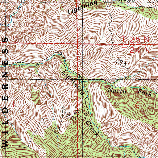 Topographic Map of North Fork Lightning Creek, ID