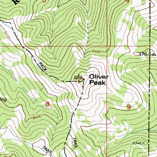 Topographic Map of Oliver Peak, ID