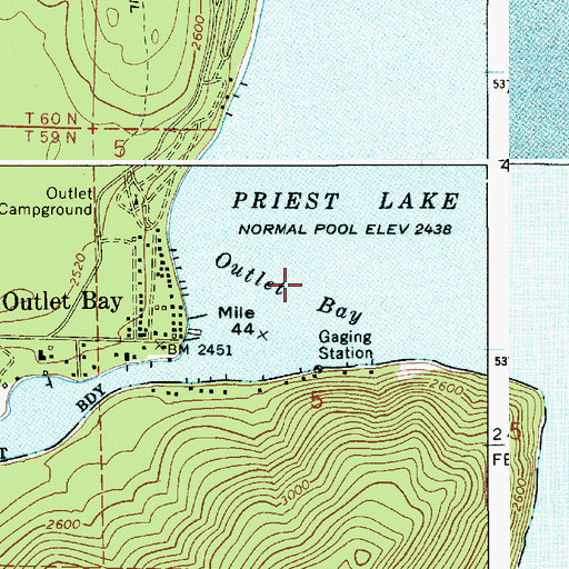 Topographic Map of Outlet Bay, ID