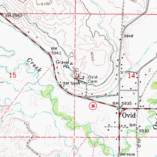 Topographic Map of Ovid Cemetery, ID